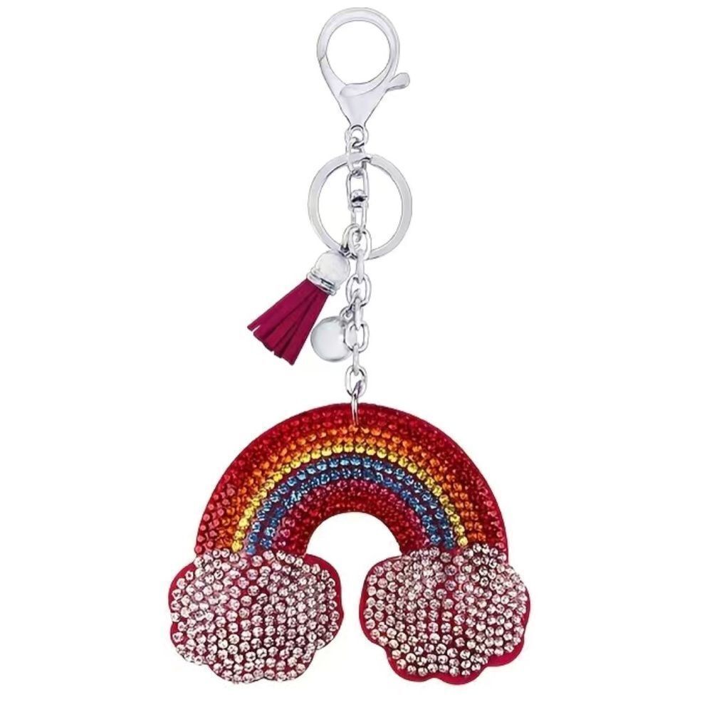 Rainbow Rhinestone Tassel Key Ring Keychain Purse Charm